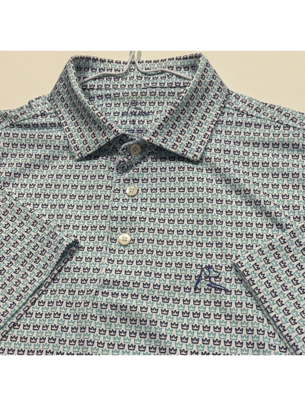 Rhoback All Over Print Stretch Performance Golf Polo Size L Purple Blue Crowns